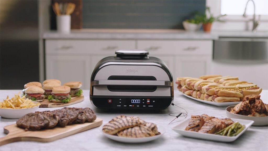 Ninja Foodi Smart XL Grill review showing the Ninja FG551 indoor grill and air fryer