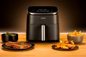 COSORI TurboBlaze air fryer review showing the 6 Qt dark grey model