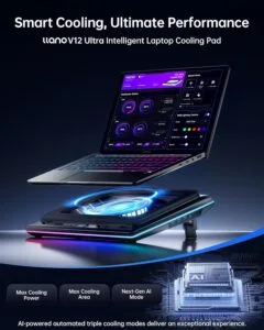 llano V12 Ultra Laptop Cooling Pad with RGB gaming setup