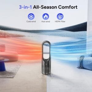 3 IN 1 Tower Fan Review featuring bladeless cooling heating and HEPA filtration