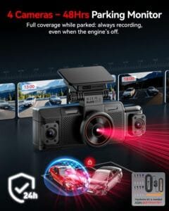 PRUVEEO vs IIWEY Dash Cam comparison showing two 4 channel dash cameras